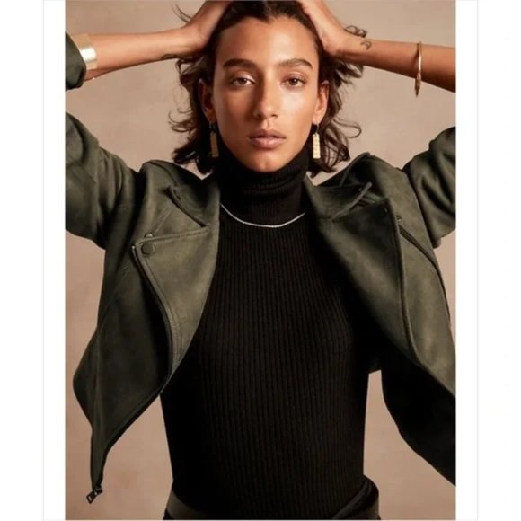 Banana Republic Vegan Suede Moto Jacket - Petite Large - Picture 3 of 5
